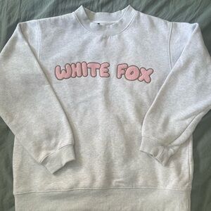 White Fox Boutique Light Gray and Pink Crew Neck Sweater